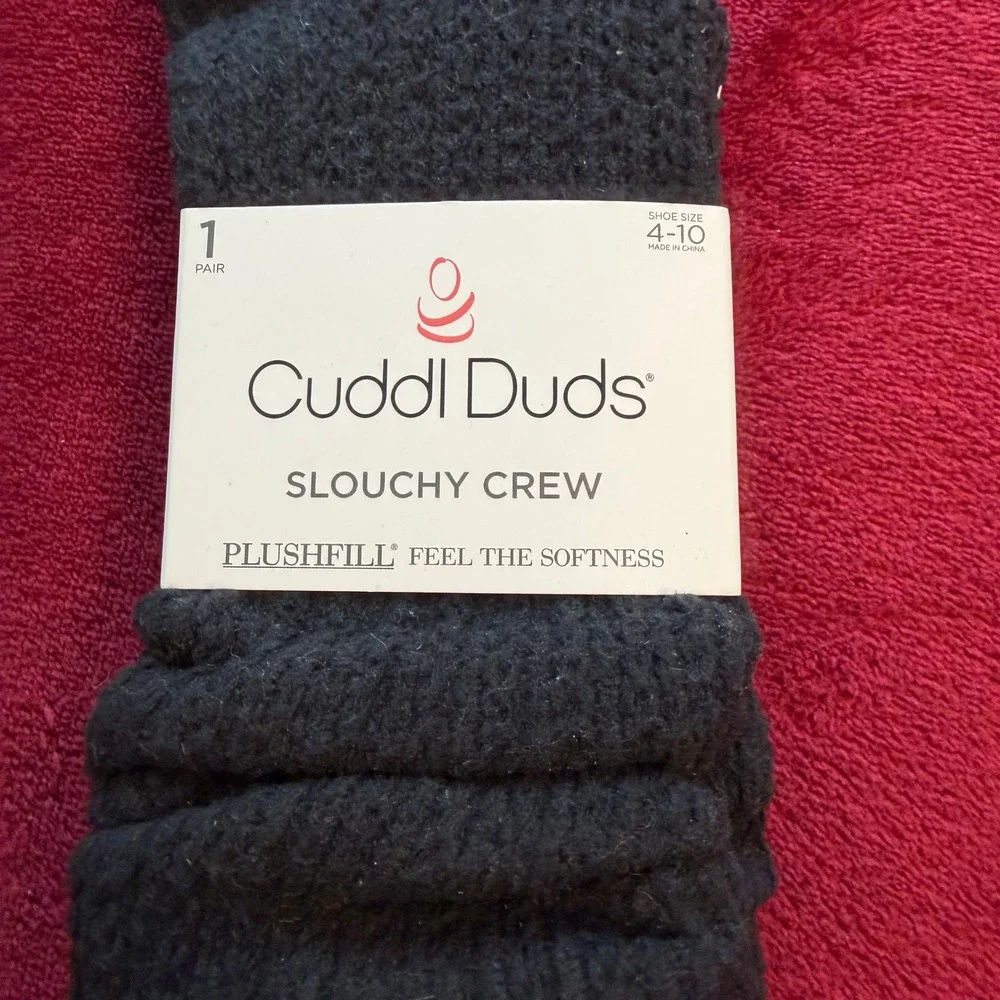 Cuddl Duds Slouchy Crew Socks Plushfill Black‎ Shoe Size 4-10 New 1 Pair